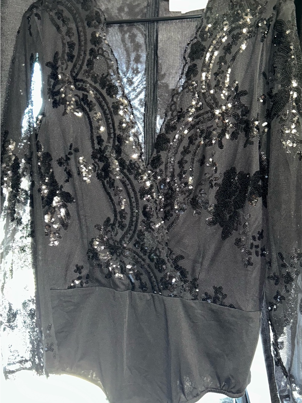 Black Sequined V-Neck Womens Dress